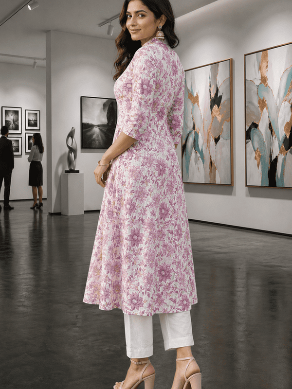 Largish Women's Rose Pink Floral Print Cotton Coat Collar Shrug