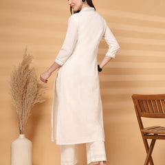 Largish Elegant Off-White Cotton Long Kurti with Front Button Detailing With palazzo pant Co'ord Set