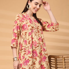 Largish Beige Floral Printed Kurta for Women