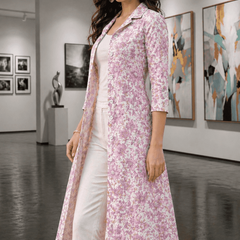 Largish Women's Rose Pink Floral Print Cotton Coat Collar Shrug