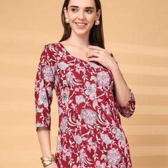 Largish Stylish Maroon Rayon floral print kurti
