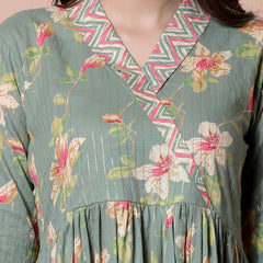 Largish Light Green Cotton Lurex Floral Print Gown