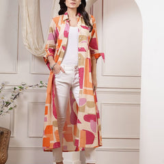 Largish orange Cotton Printed Shrug