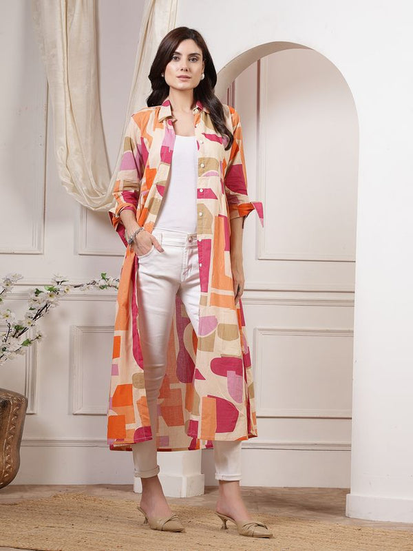 Largish orange Cotton Printed Shrug