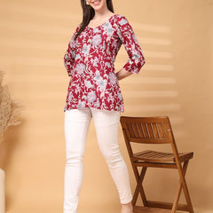Largish Stylish Maroon Rayon floral print kurti