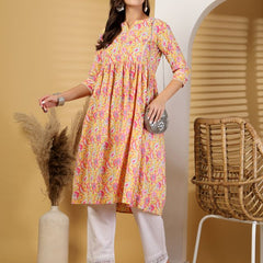 Largish Cotton Yellow Floral Print Kurta