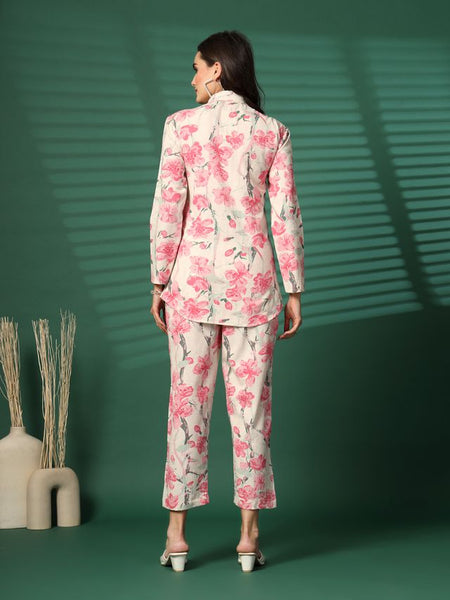 Largish Women's Pink Floral Print Cotton Flex Co-Ord Set