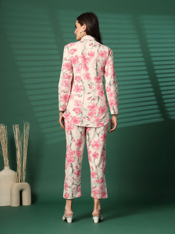 Largish Women's Pink Floral Print Cotton Flex Co-Ord Set