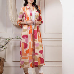 Largish orange Cotton Printed Shrug