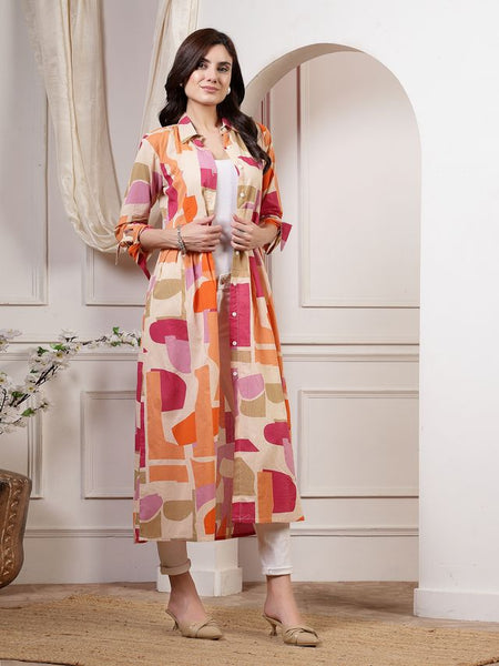 Largish orange Cotton Printed Shrug