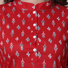 Largish Women's Red Cotton Printed Pathani Kurta