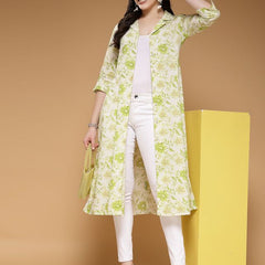 Largish Light Green Floral Print Cotton Coat Collar Shrug