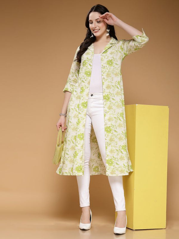 Largish Light Green Floral Print Cotton Coat Collar Shrug