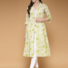 Largish Light Green Floral Print Cotton Coat Collar Shrug