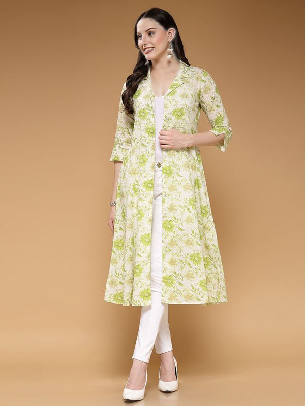 Largish Light Green Floral Print Cotton Coat Collar Shrug