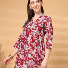 Largish Maroon Floral Printed Kurta for Women
