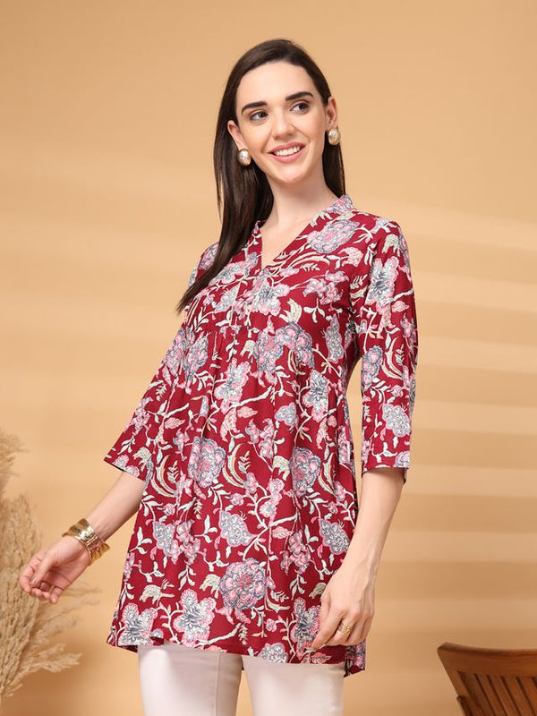 Largish Maroon Floral Printed Kurta for Women