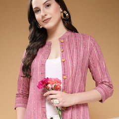 Largish Pink Cotton Foil Print Shrug