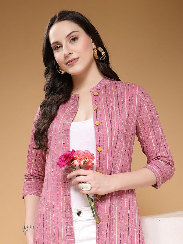 Largish Pink Cotton Foil Print Shrug