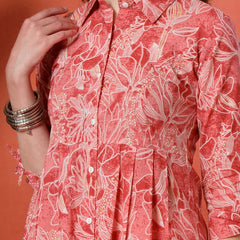 Largish Women's Western Peach Cotton Printed Shrug