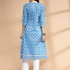 Largish Women's Firozi Cotton Printed Box pleated A-line Kurta