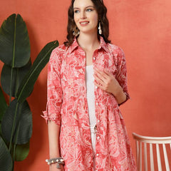 Largish Women's Western Peach Cotton Printed Shrug