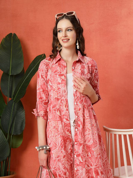 Largish Women's Western Peach Cotton Printed Shrug