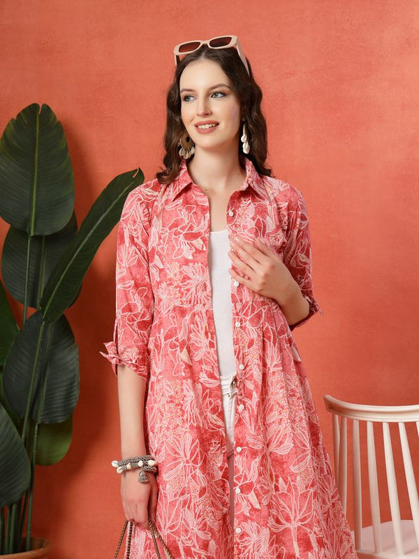 Largish Women's Western Peach Cotton Printed Shrug