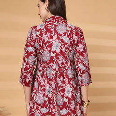 Largish Maroon Floral Printed Kurta for Women
