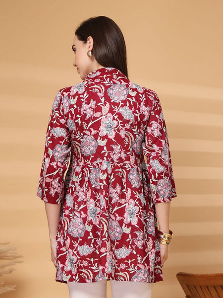 Largish Maroon Floral Printed Kurta for Women