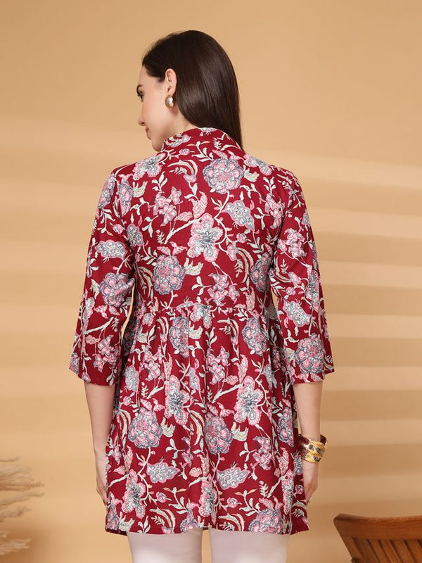 Largish Maroon Floral Printed Kurta for Women
