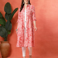 Largish Women's Western Peach Cotton Printed Shrug