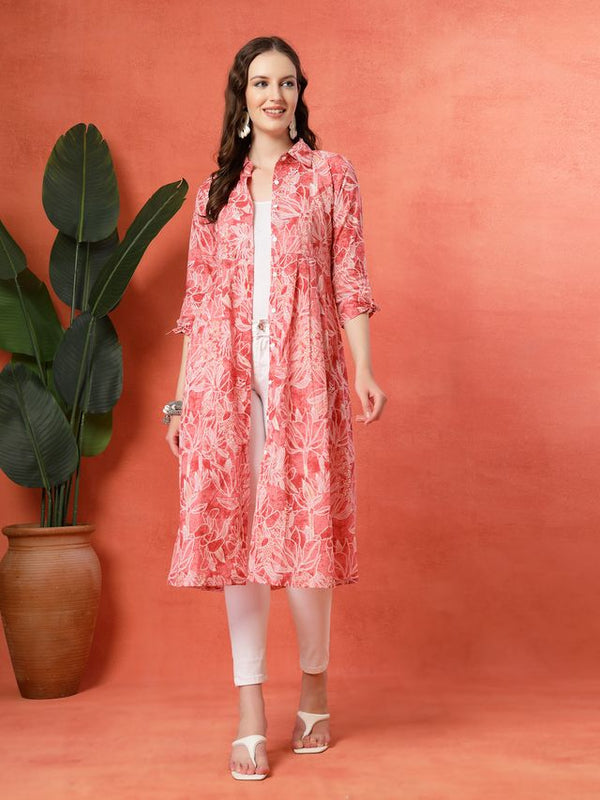 Largish Women's Western Peach Cotton Printed Shrug