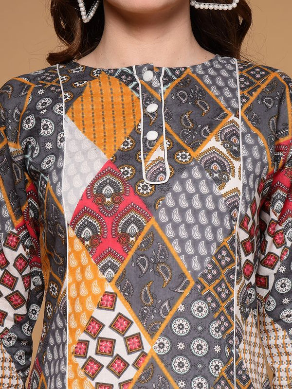 Largish Women's Multicolor Jaipuri Print Cotton Straight Kurta